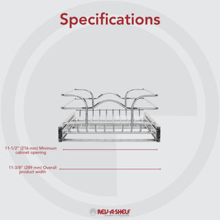 Single Tier Bottom Mount Pull Out Steel Wire Organizer, 11.75"