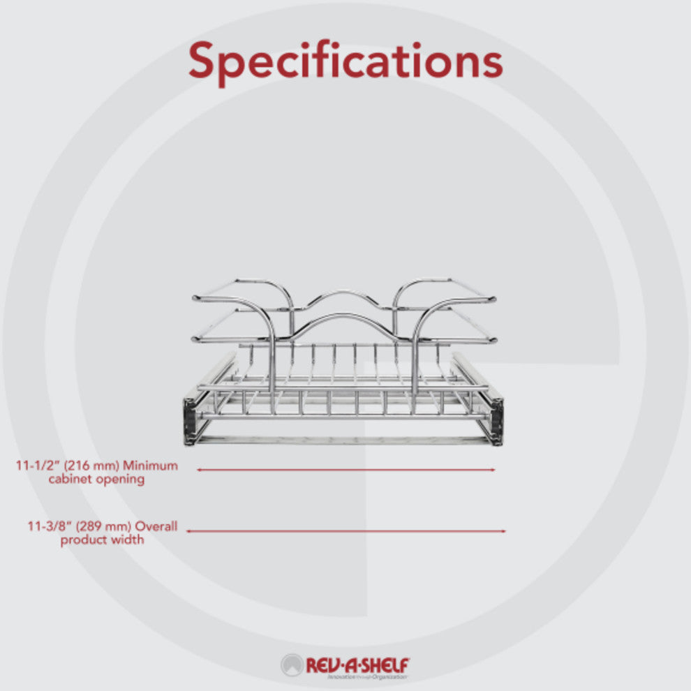 Single Tier Bottom Mount Pull Out Steel Wire Organizer, 11.75"