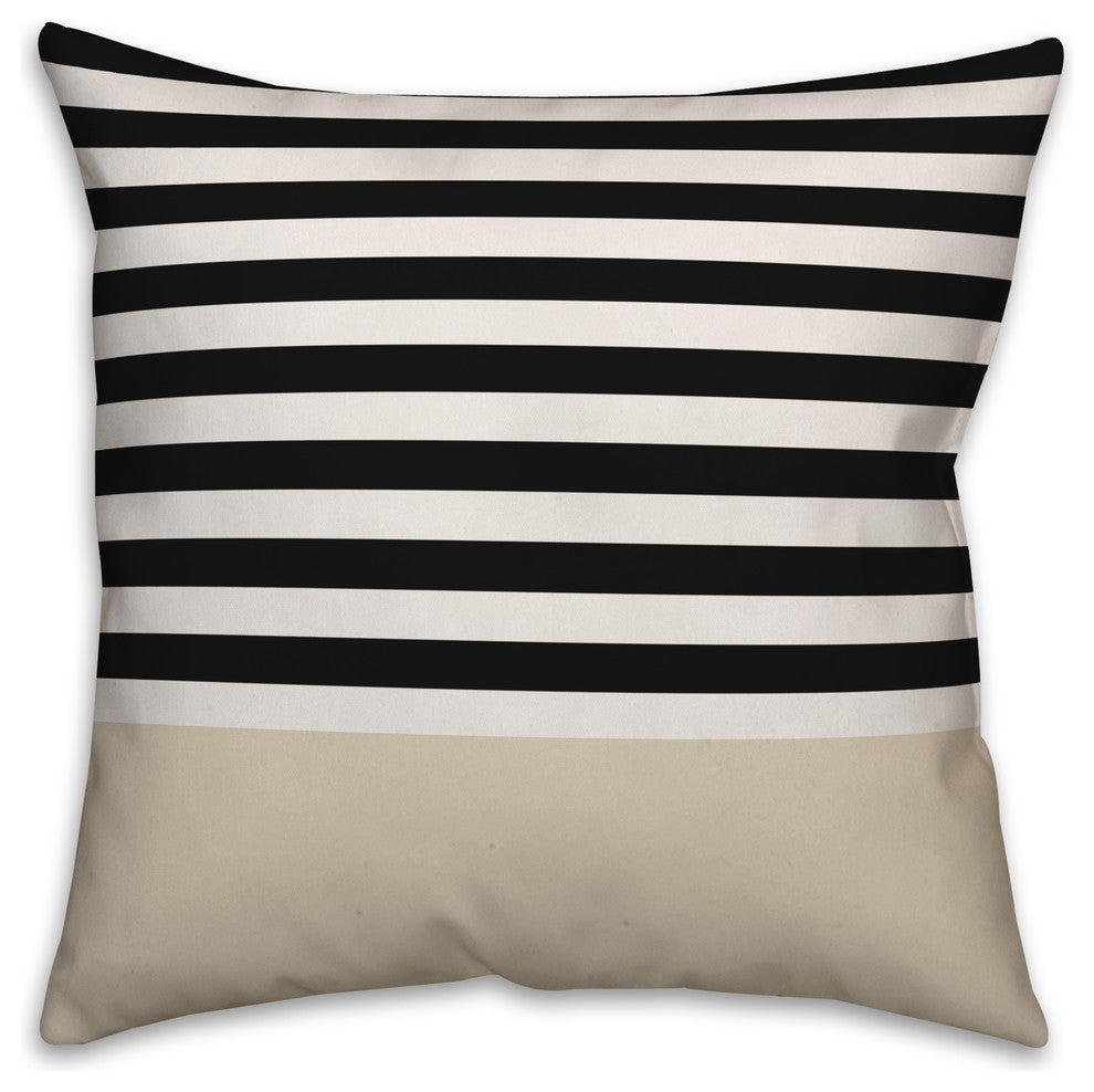 Khaki and Black Colorblock Stripe 16x16 Throw Pillow Cover