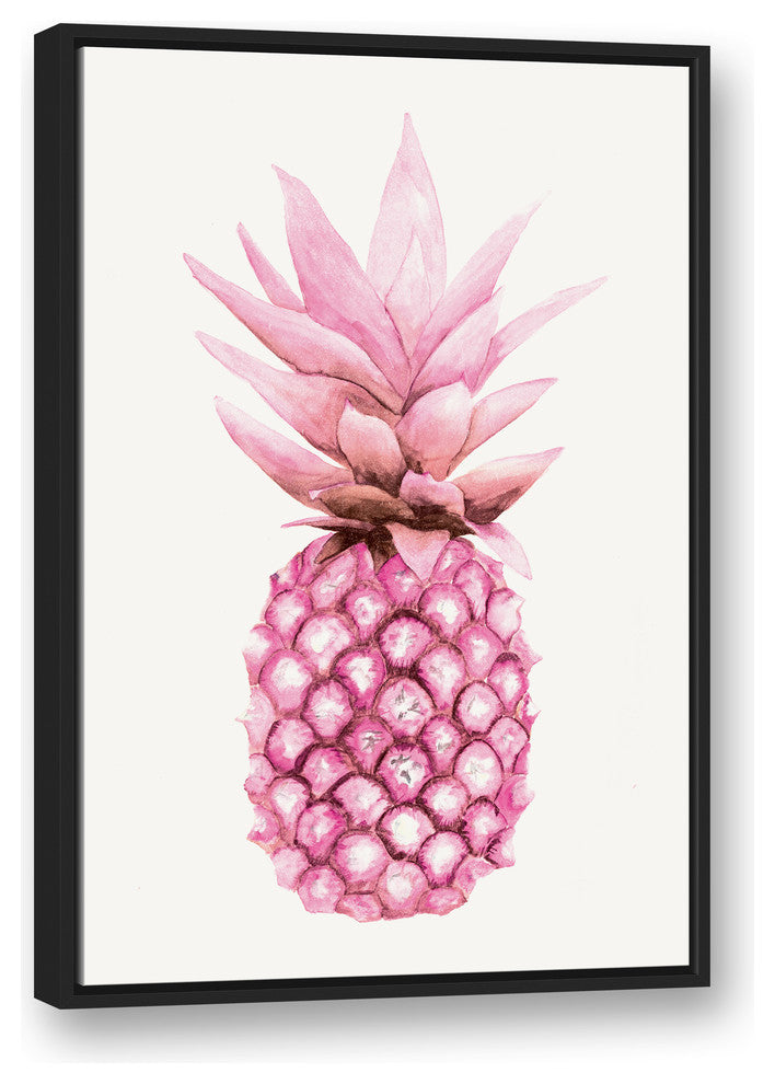 Watercolor Pink Pineapple 24x36 Black Floating Framed Canvas