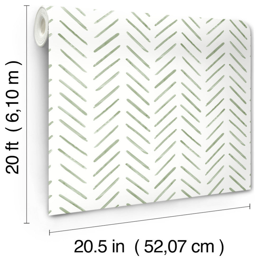 Fern Painted Herringbone Peel & Stick Wallpaper