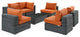 Modern Contemporary Outdoor Patio 7-Piece Sectional Sofa Set, Orange, Rattan