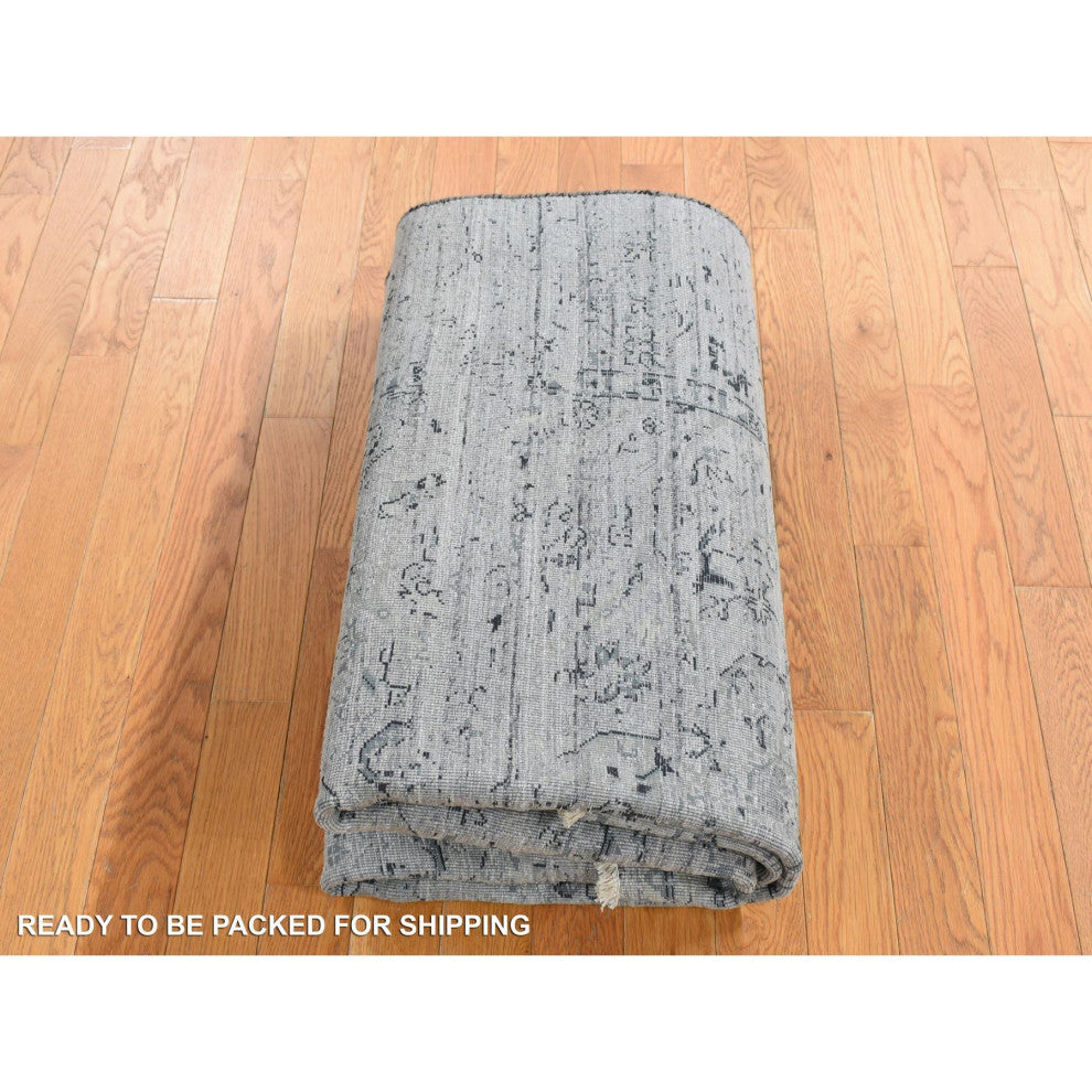 Black Coral Persian Design Silk and Wool Hand Knotted Oriental Rug, 5'1"x7'