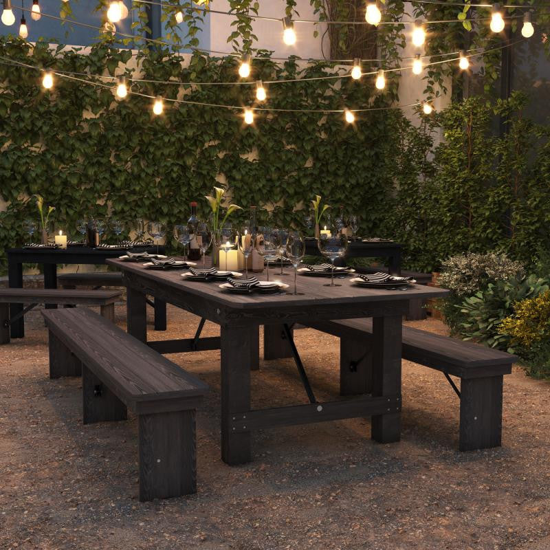 HERCULES Series 8' x 40" Solid Pine Folding Farm Table, Mahogany