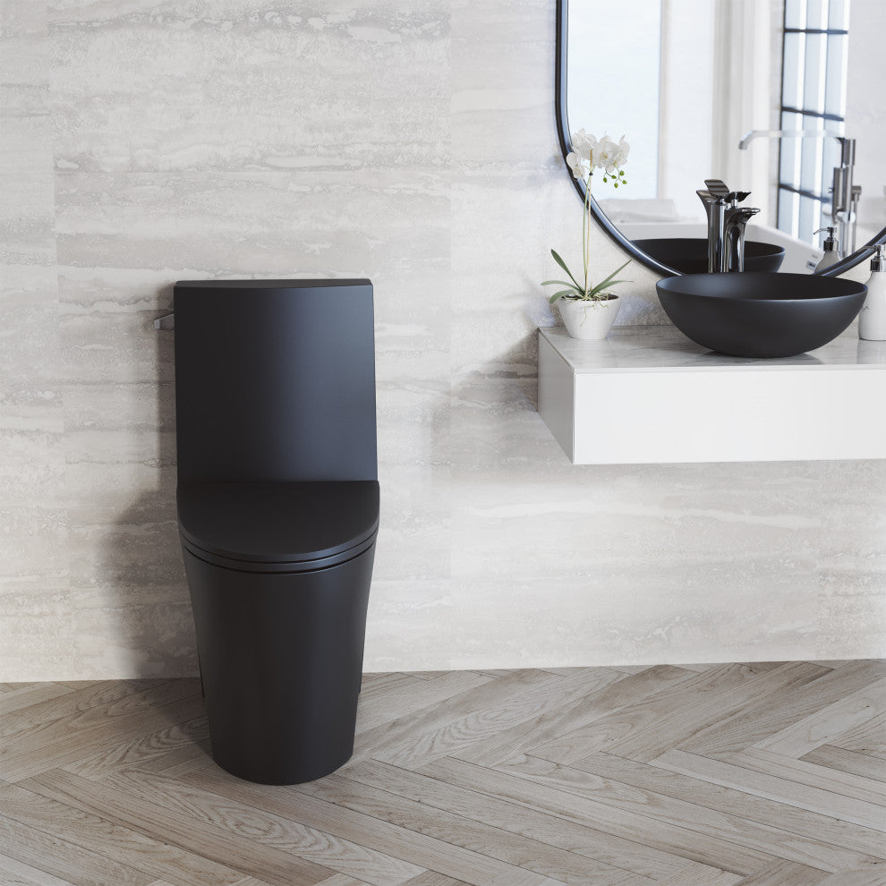 St. Tropez One Piece Elongated Toilet Side Flush, Matte Black