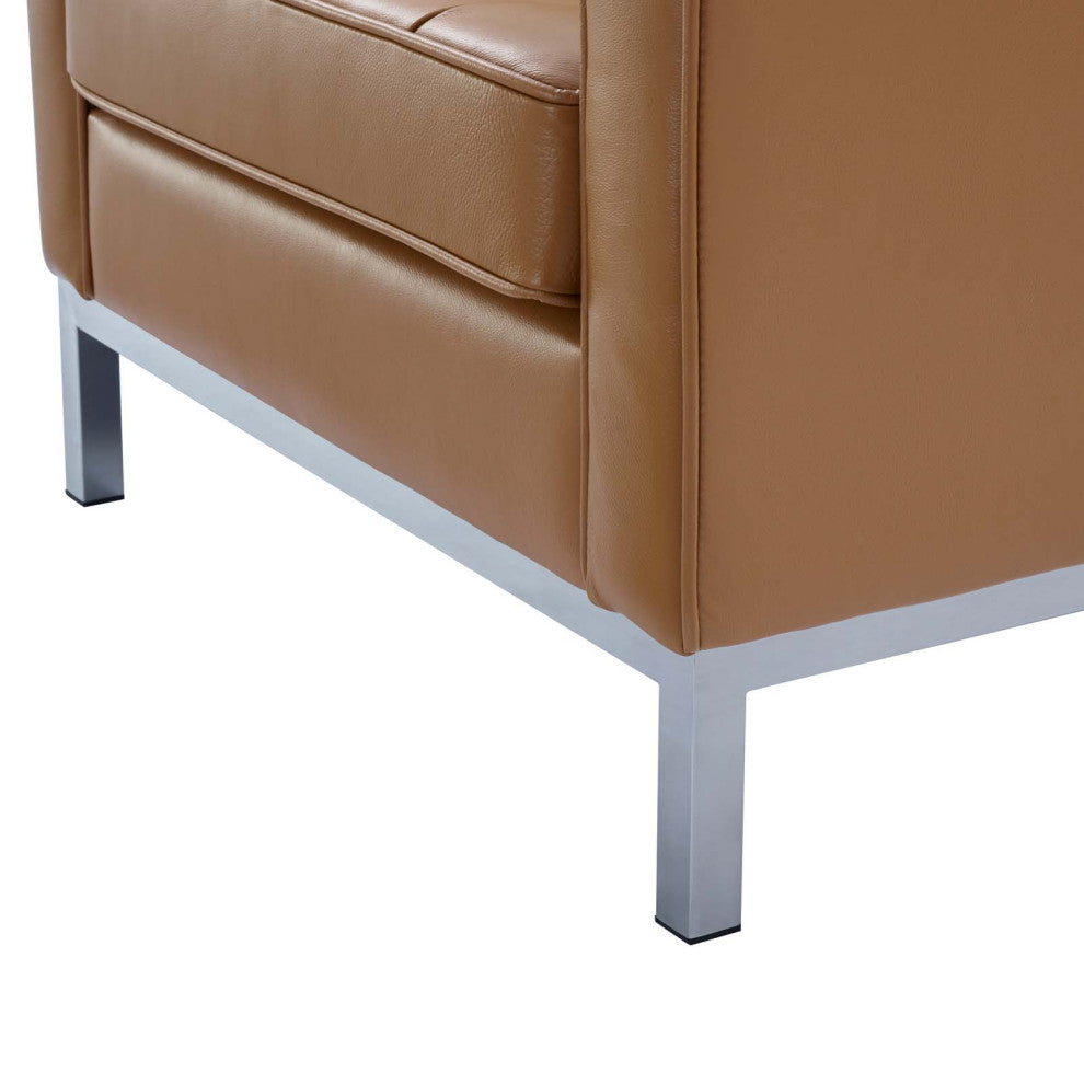 Armchair Accent Chair, Leather, Tan, Modern, Living Lounge Hotel Hospitality