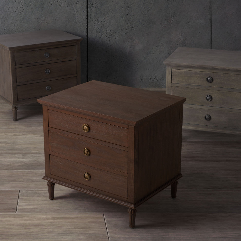 Safavieh Couture Lisabet 3 Drawer Wood Nightstand, Light Grey