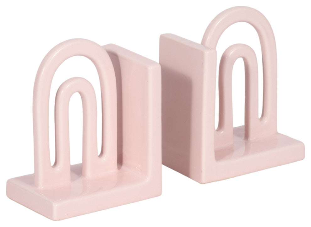 Ceramic Set of 2 6" Arch Bookends, Blush