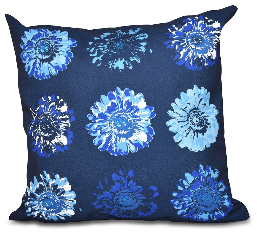 Gypsy Floral 2, Floral Print Pillow, Navy Blue, 26"x26"