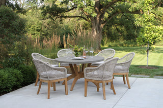 7-Piece Nautical Teak, Rope and Composite Round Dining Set With Sunbrella