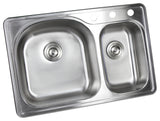 33" Topmount Drop-In Stainless Steel 70/30 Kitchen Sink With Colanders