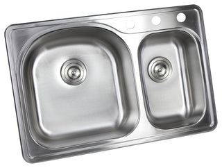 33" Topmount Drop-In Stainless Steel 70/30 Kitchen Sink With Colanders