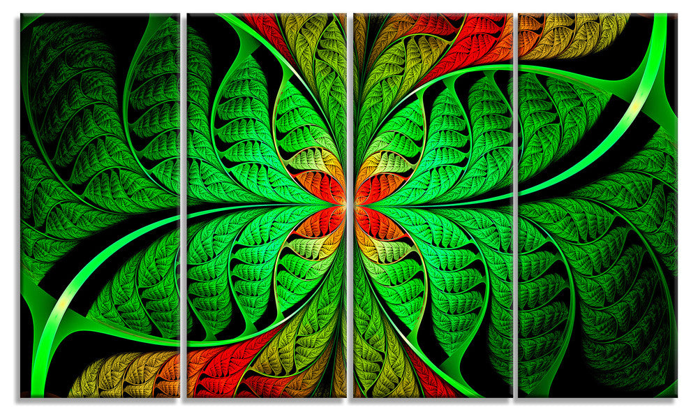Fractal Green Leaf Design, Abstract Canvas Art Print, 48"x28", 4 Panels