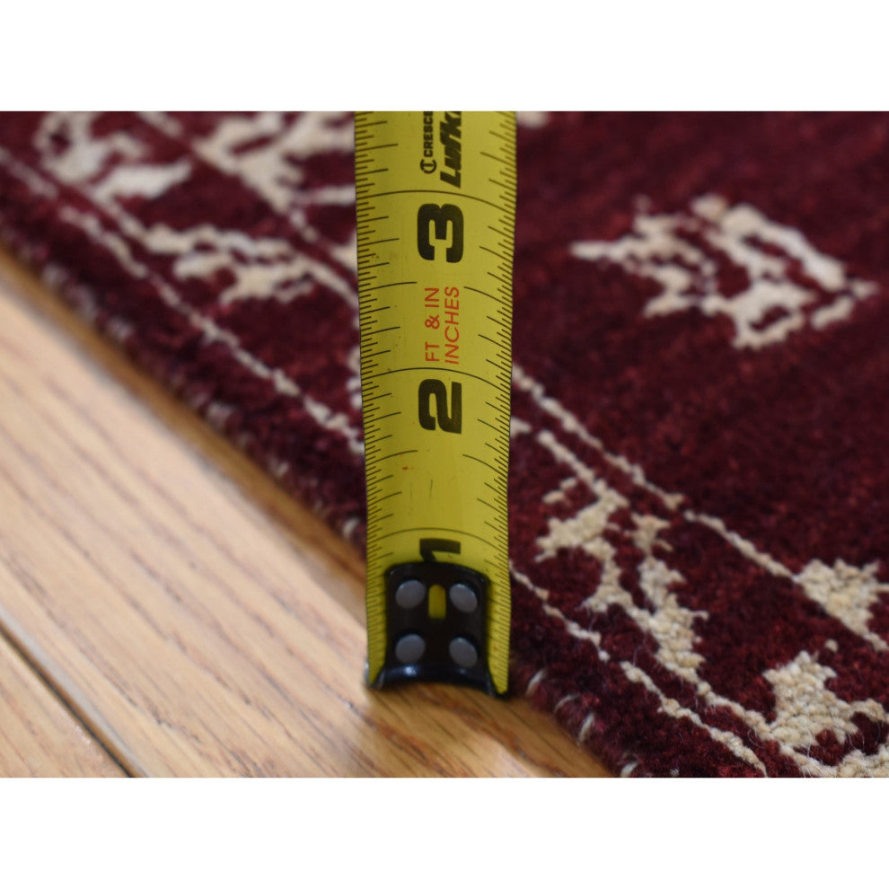 Sangria Red Pure Wool Abarasque Design Agra Hand Knotted Runner Rug 2'8" x 6'