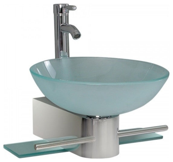 Cristallino Modern Glass Bathroom Vanity With Frosted Vessel Sink-FFT3072BN