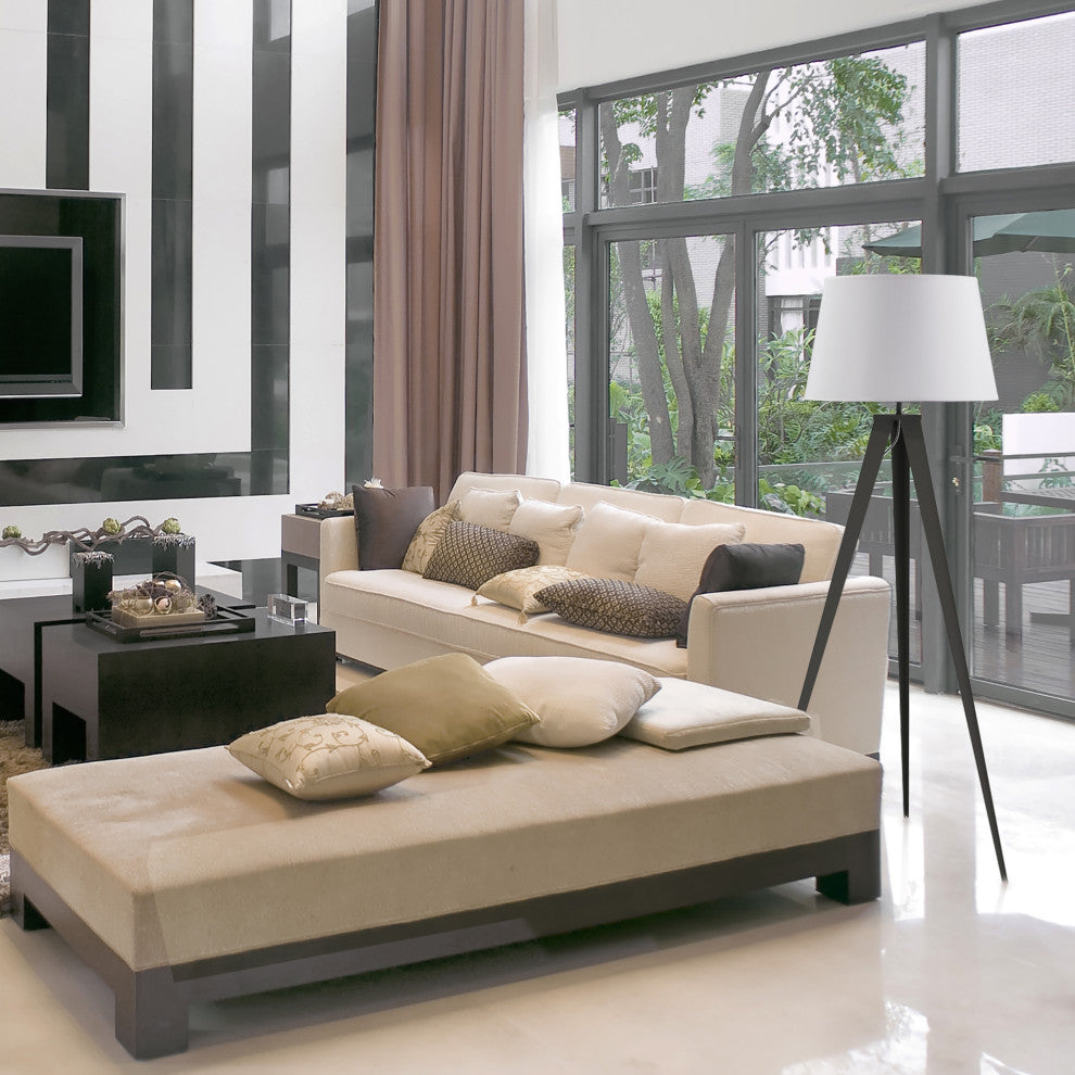 Amlight Berlin Tripod Floor Lamp With Metal Grey Tripod and White Shade