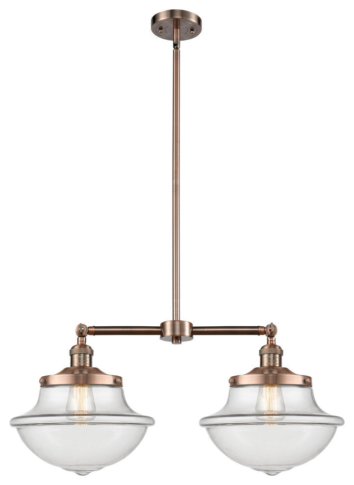 Large Oxford 2-Light Chandelier, Antique Copper, Clear