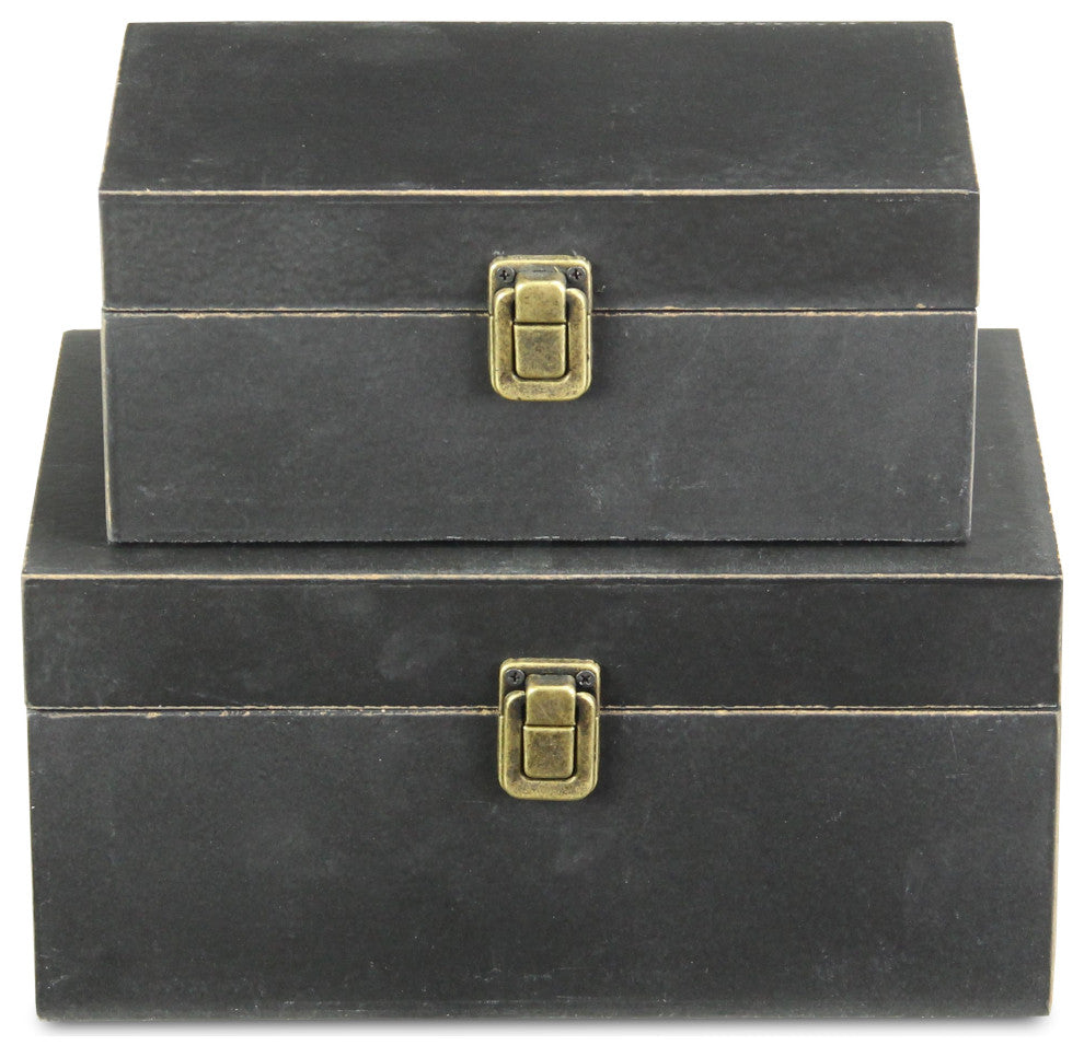 Wooden Keepsake Boxes, Set of 2, Black