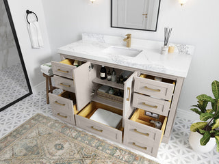 Boston 60" Single Bathroom Vanity in Fine Grain 2" Calacatta Gold