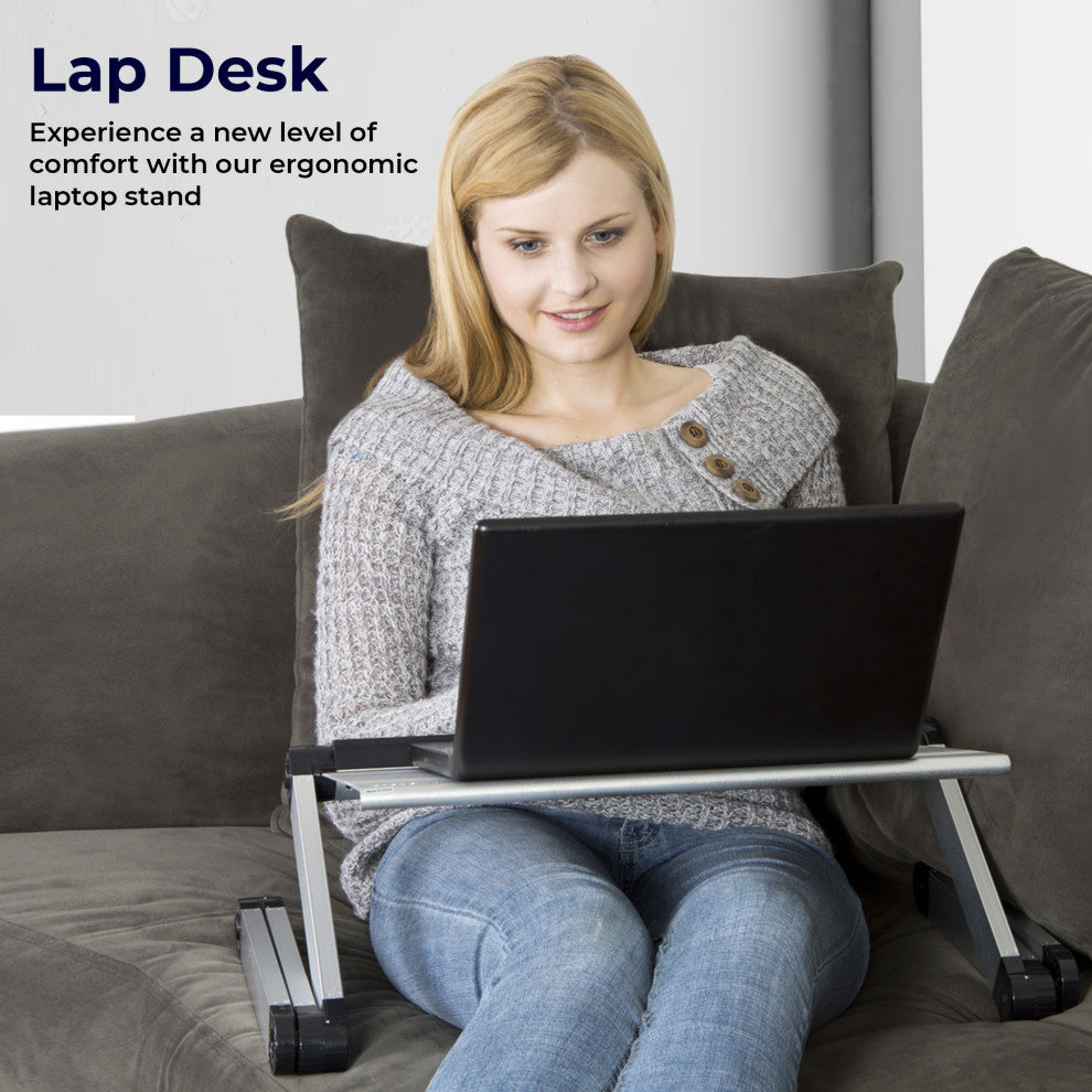 Workez Adjustable Height, Ergonomic Aluminum Laptop Cooling Stand, Silver