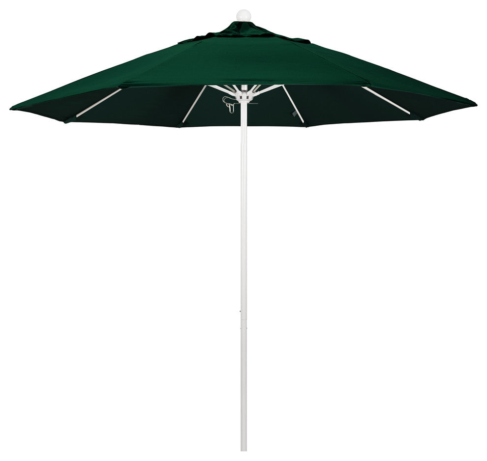 9' Fiberglass Umbrella Pulley OpenWhite, Sunbrella, Forest Green