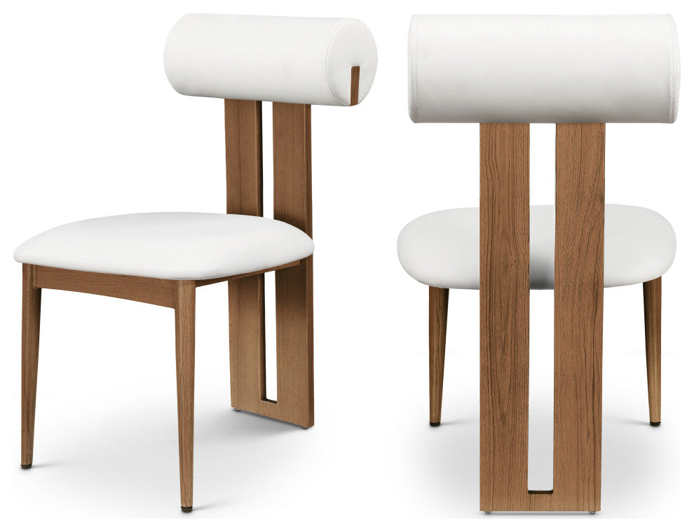 Dario Upholstered Dining Chair, Set of 2, Cream, Vegan Leather, Walnut Wood Look