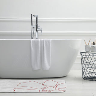 24" x 17" Petal Lines Bathmat, Coral/White