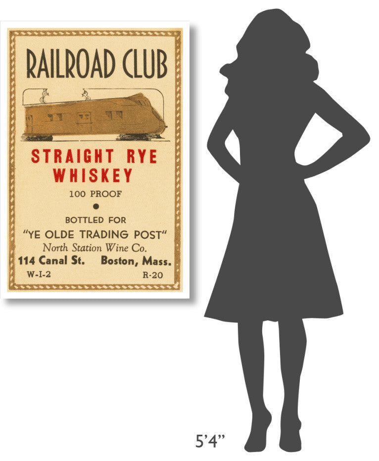 "Railroad Club Straight Rye Whiskey" Print by Vintage Booze Labels, 29"x42"