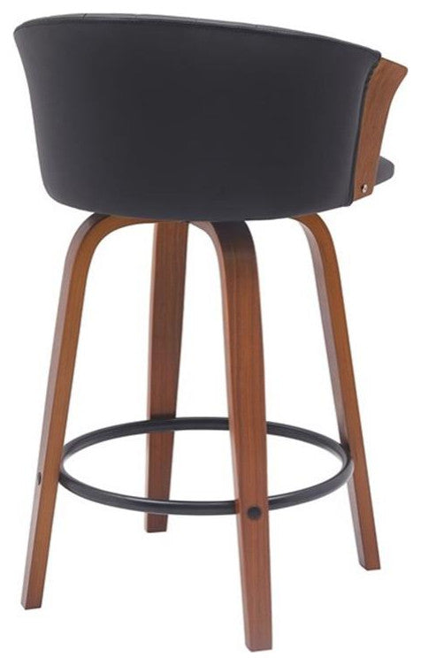Armen Living Diana 26" Swivel Wood & Faux Leather Counter Stool in Walnut/Black