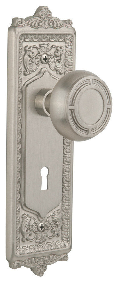 Double Egg & Dart Plate With Round Clear Mission Knob, Satin Nickel