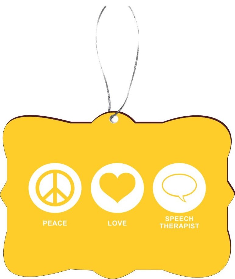 Peace Love Speech Therapist Yellow Color Masonite Flat Christmas Tree Ornament
