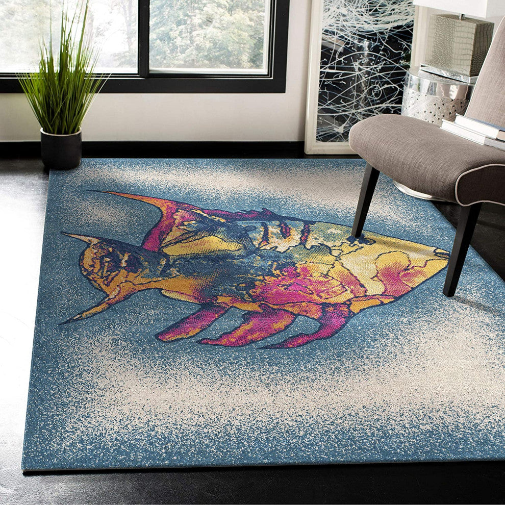 5" x 8" Blue Coral Fish Indoor Outdoor Scatter Rug