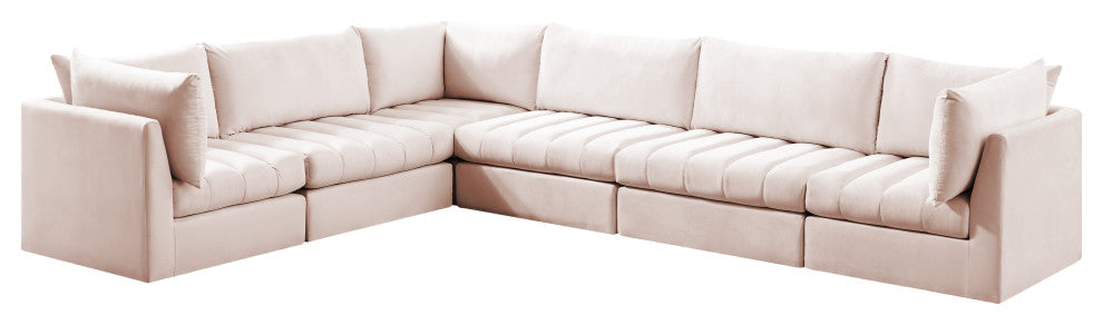 Jacob Velvet Upholstered 6-Piece L-Shaped Modular Sectional, Pink