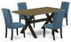 X676El121-5, 5-Piece Set Jacobean Table and 4 Linen Fabric Chairs, Black
