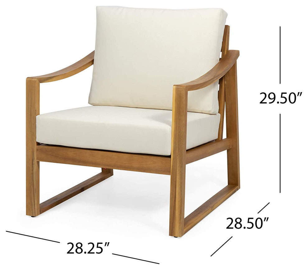 Acacia Wood 4-Piece Patio Set with Cushioned Seating and Matching Coffee Table