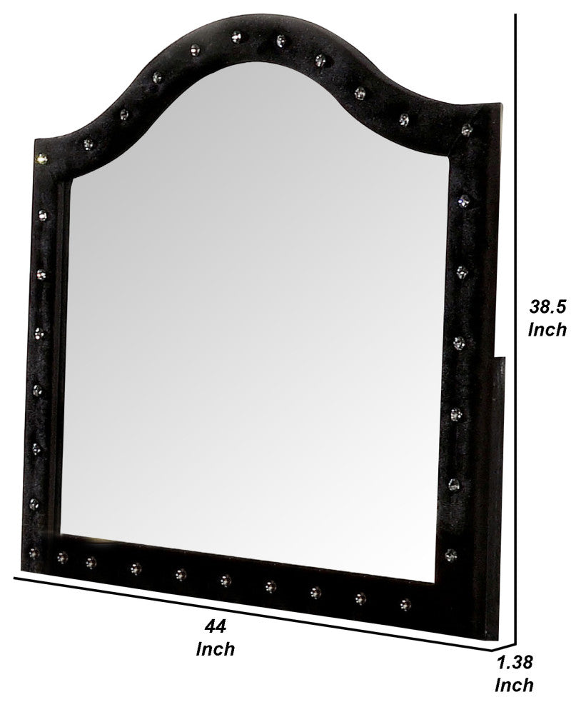 Benzara BM276343 44" Wall Mirror, Velvet Wrapping, Button Tufting, Black