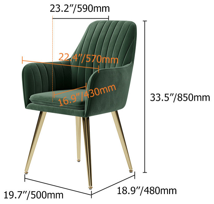 Modern Dining Chair Velvet Upholstered Dining Chairs With Arms, Set of 2, Green