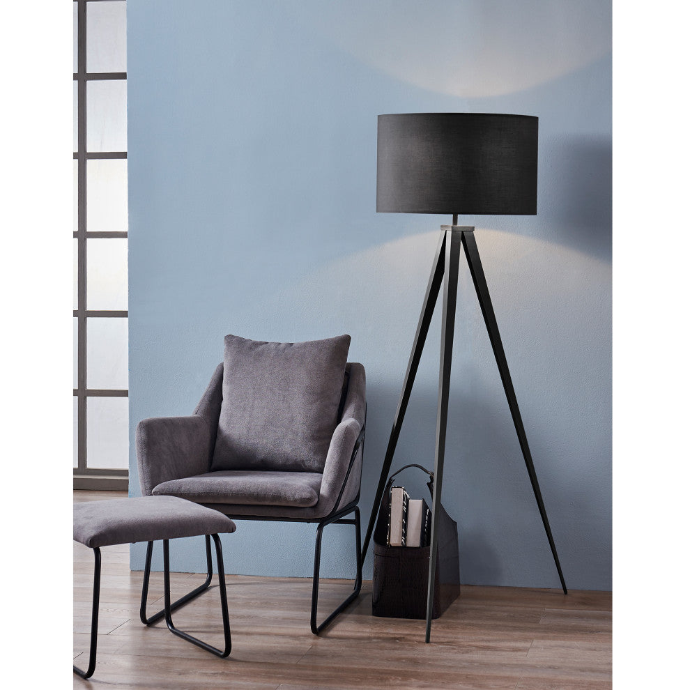 Tall Standing Light Tripod Floor Lamp, Black