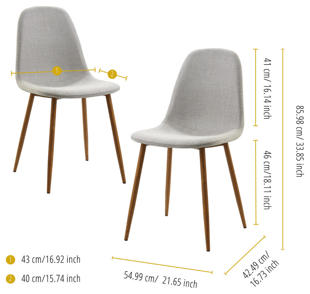Dining Chair with Metal Legs, Gray, Set of 2