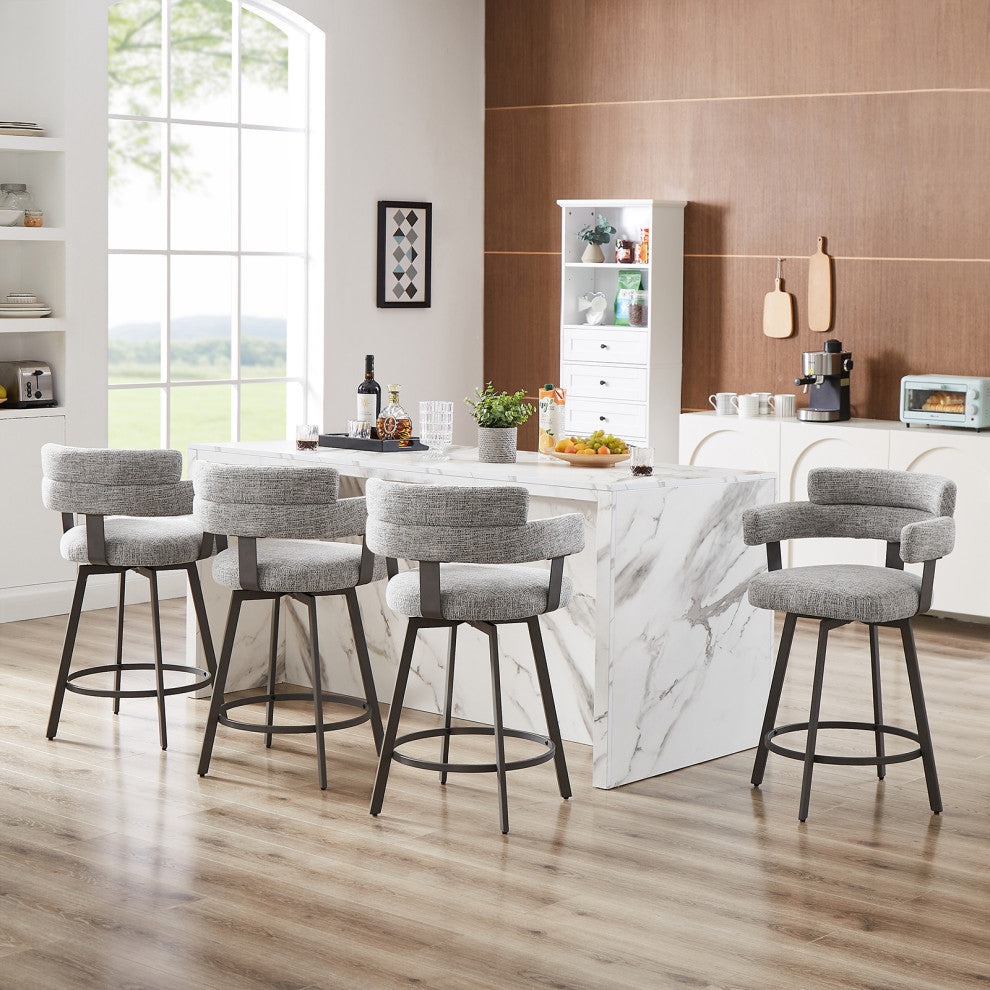 Contemporary Fabric Padded High Back, 2-Piece and Bar Stools and Counter Stools, Gray, 24"