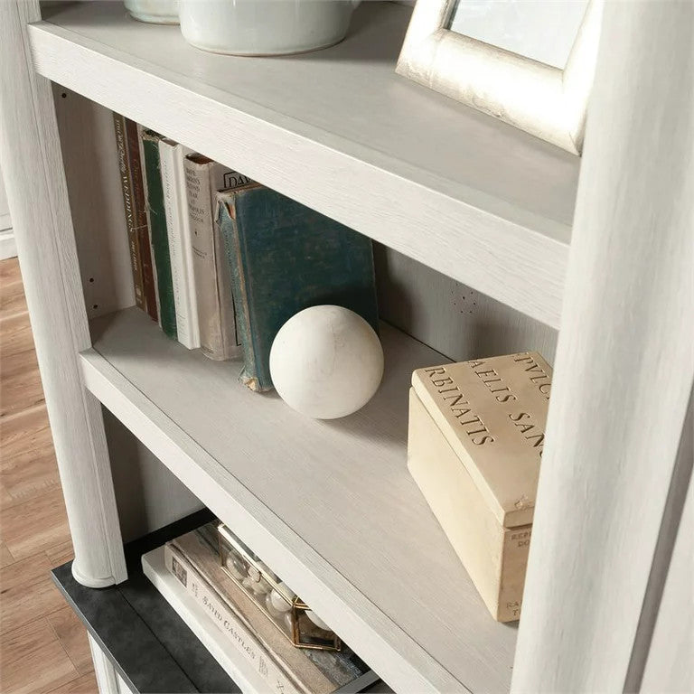 Tall Bookcase, Crown Molded Top With 3 Open Shelves & Lower Cabinet, Glacier Oak