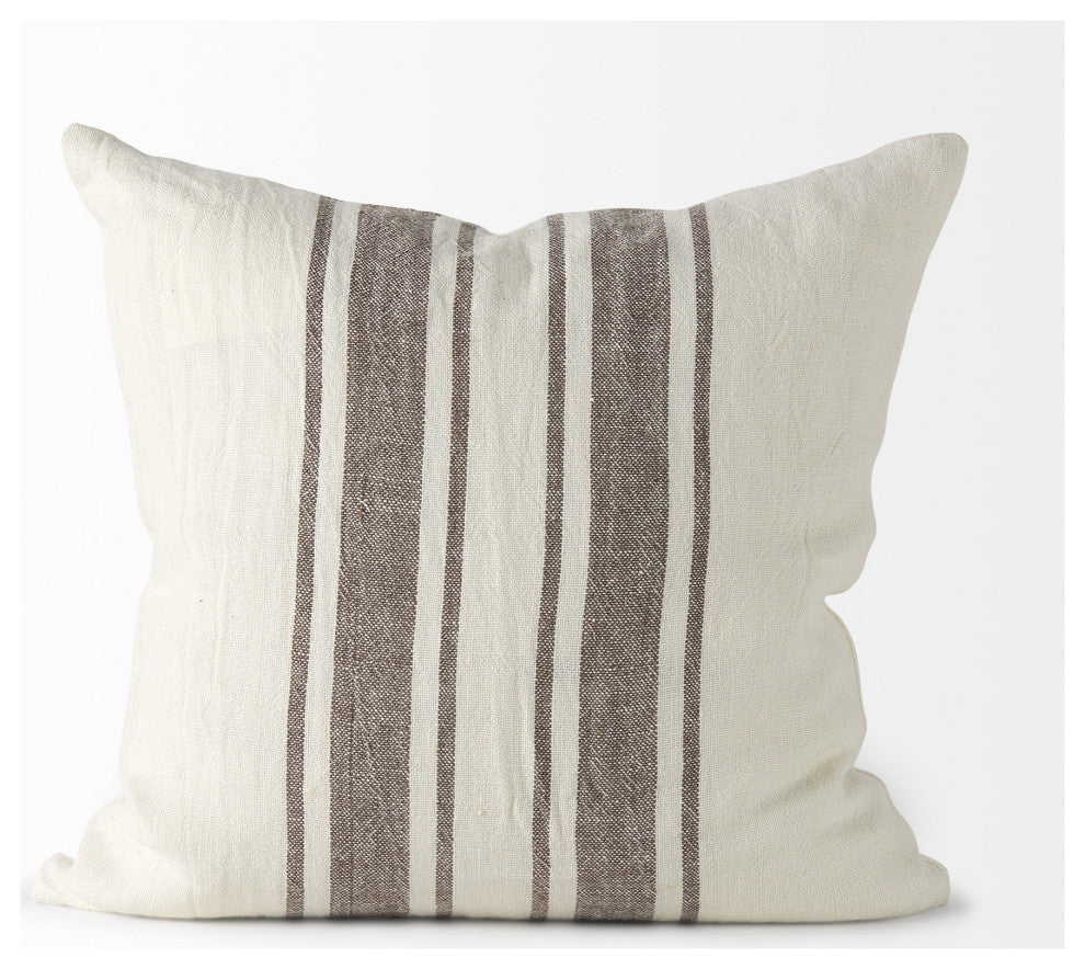 off white Pillow Cover With Brown Stripes