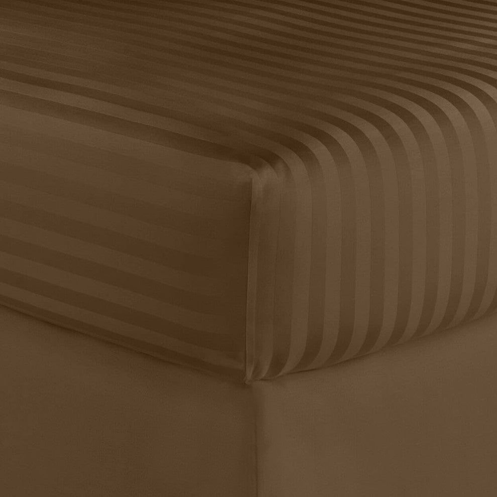 600 Thread Count 100% Cotton Stripe Sheet Set, Brown, Twin