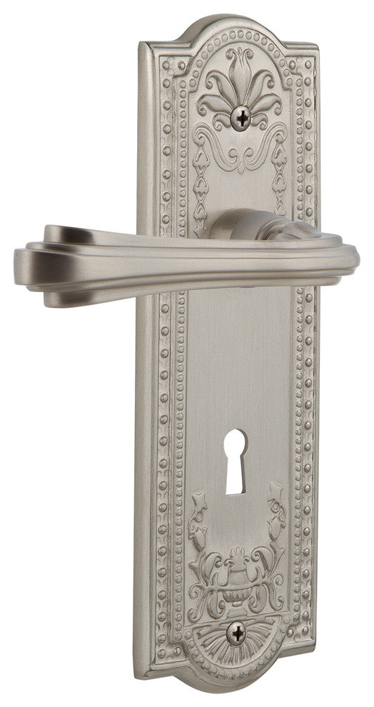 Meadows Plate With Keyhole Fleur Lever, Satin Nickel, Double Dummy, Non-Handed
