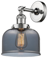 Large Bell 1-Light Sconce, Smoked Glass, Polished Chrome