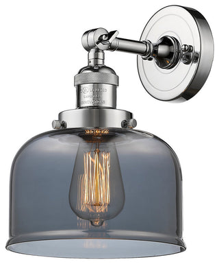Large Bell 1-Light Sconce, Smoked Glass, Polished Chrome