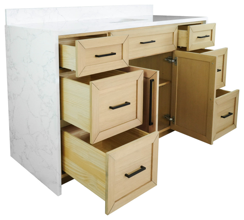 Palisade 60" Bathroom Vanity, Blonde, Engineered Marble, Single