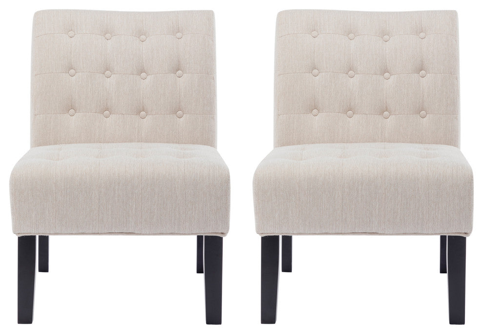 Mulligan Fabric Tufted Slipper Chairs, Set of 2, Beige + Matte Black
