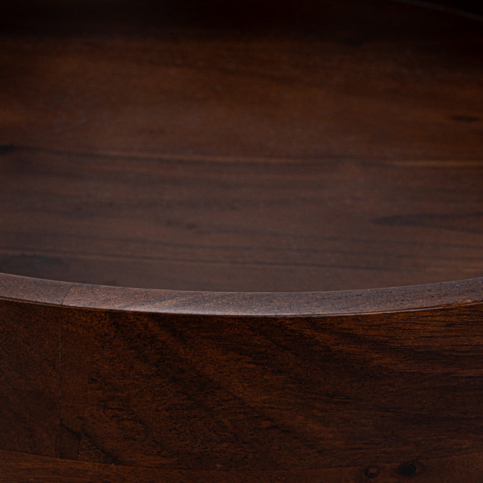 Round Acacia Wood Serving Bowl With Lid, Walnut Brown