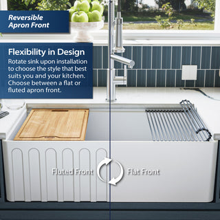 Karran 33 in. Single Bowl Workstation Fireclay Sink with Reversible Apron, White